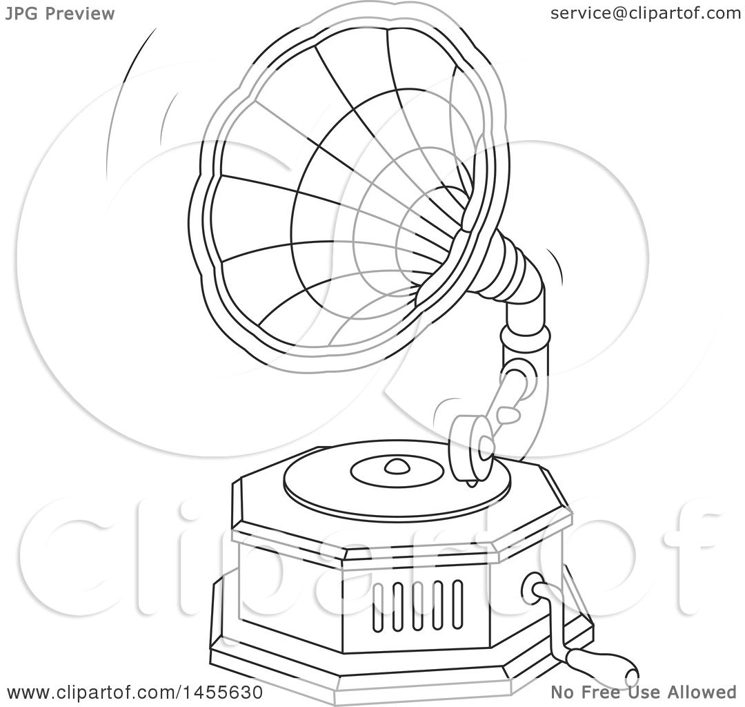 1080x1024 Clipart Of A Black And White Phonograph Gramophone Playing A Vinyl
