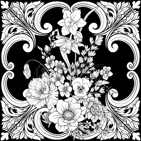 450x450 Seamless Pattern With Daffodils, Anemones, Violets In Botanical