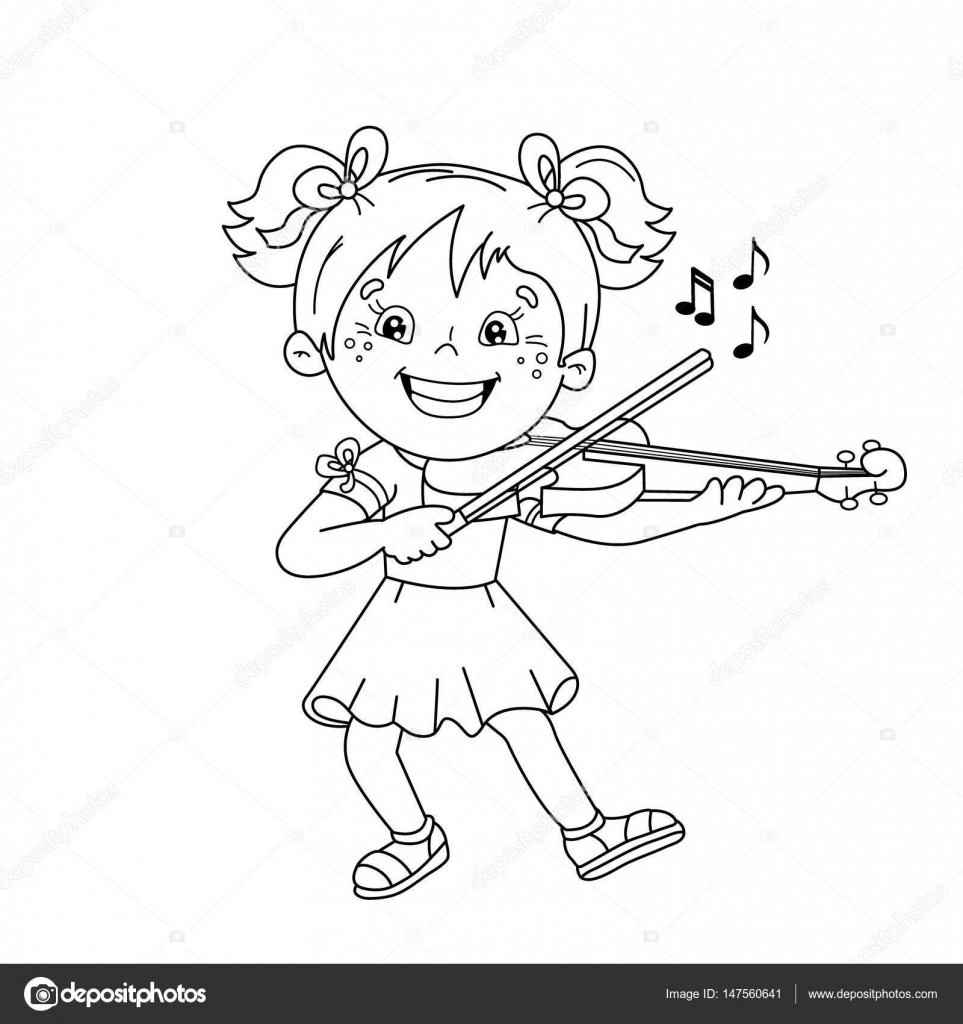 963x1024 Coloring Page Outline Of Cartoon Girl Playing The Violin. Musical
