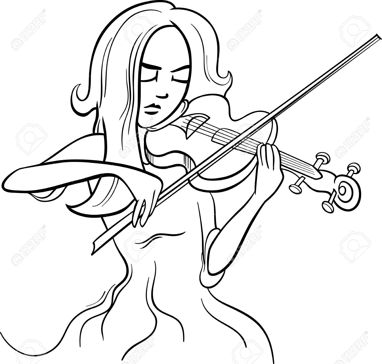 1300x1239 Black And White Cartoon Illustration Of Violinist Woman