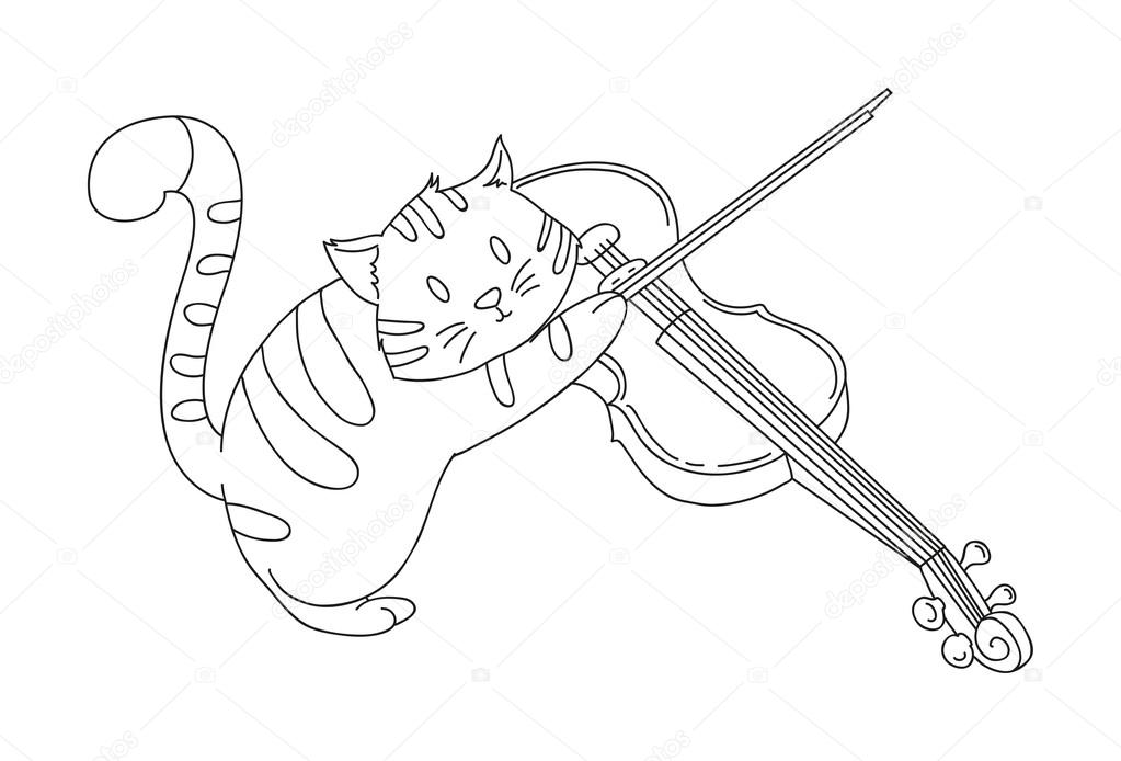 1023x694 Hand Drawn Cat Playing Violin Stock Vector Jehsomwang