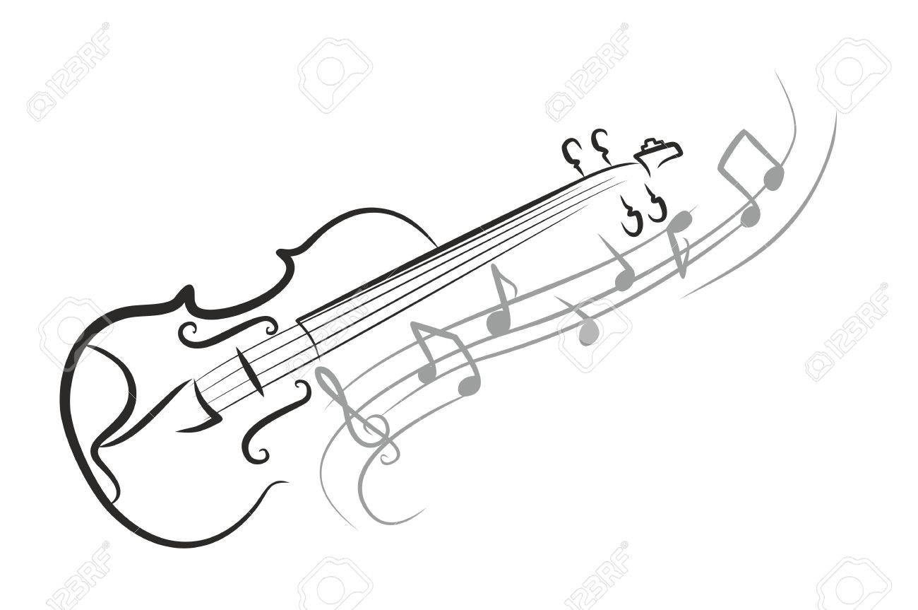 1300x863 A Violin Sketch With Notes. Royalty Free Cliparts, Vectors,
