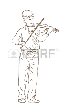 282x450 Young Boy Playing Violin Line Sketch Drawing. Hand Drawn