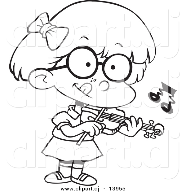 600x620 Cartoon Vector Clipart Of A School Girl Playing Violin