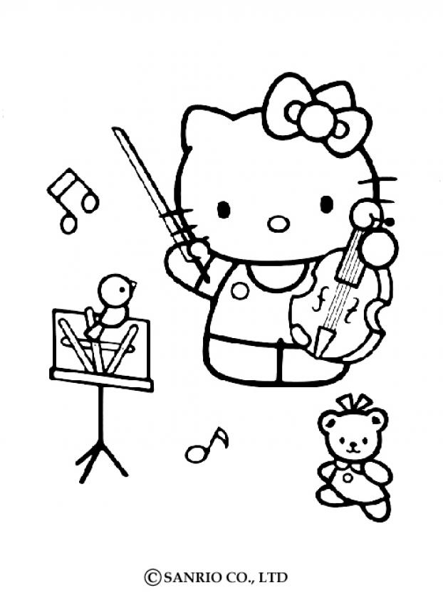 622x850 Hello Kitty Playing The Violin Coloring Pages