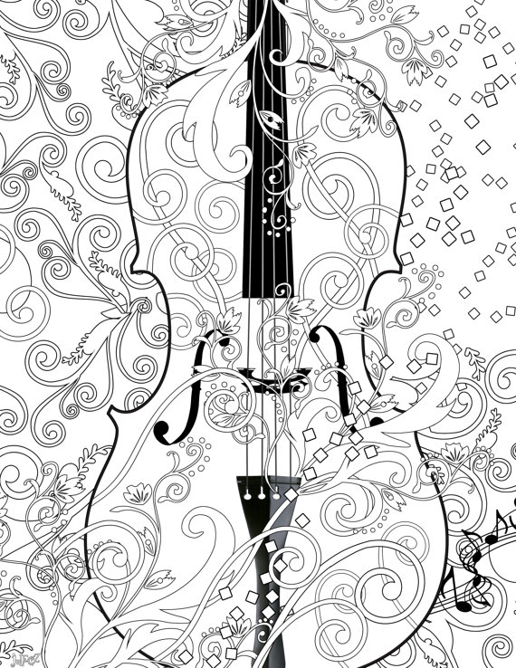570x738 Printable Coloring Poster, Adult Coloring Page, Free Violin Art