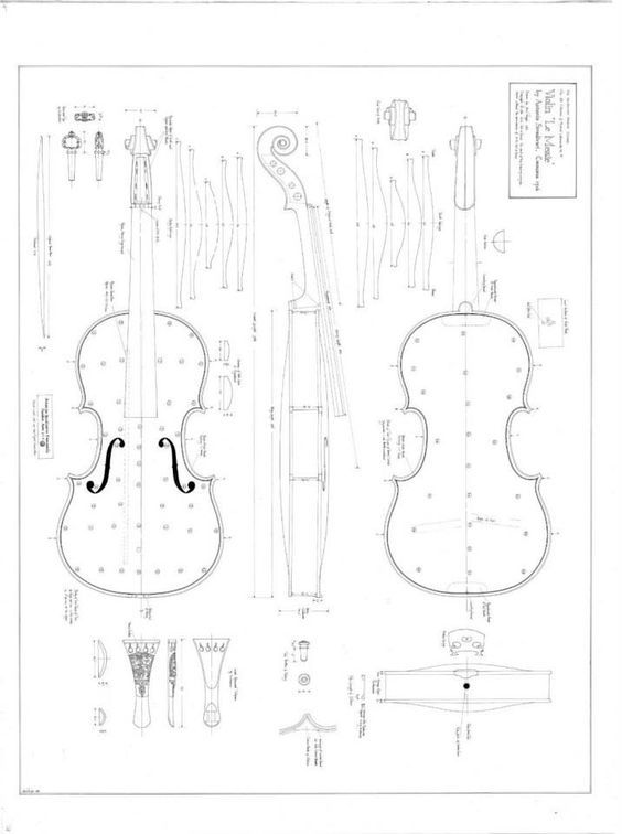 564x756 Color Print Of A 19th Century Violin Maker's Plans