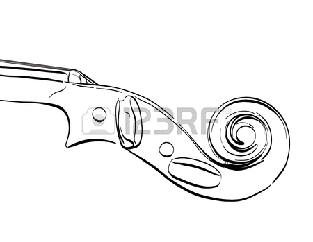 450x349 Violin Outline Drawing On White. Hand Drawn Contour Line Of Wooden