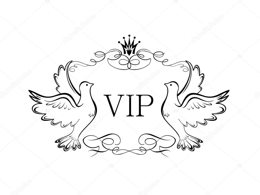 1023x765 Vintage Royal Vignette With Doves And Crown For Vip Design Stock