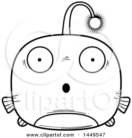 450x470 Clipart Graphic Of A Cartoon Black And White Lineart Surprised