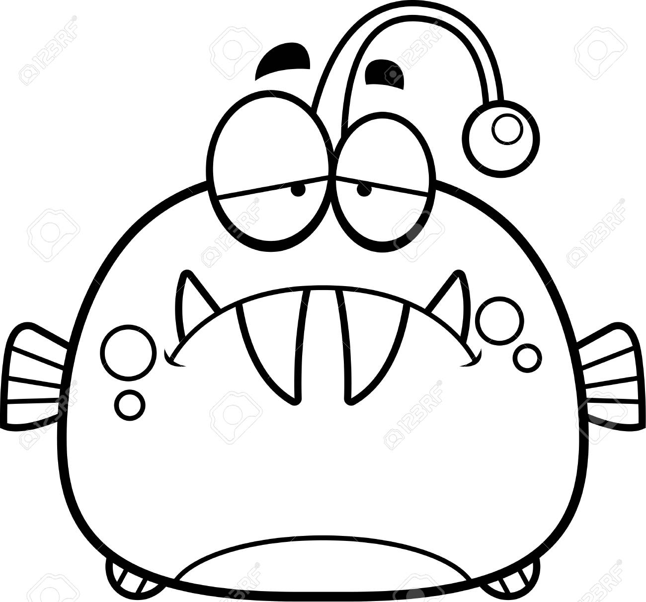 1300x1212 A Cartoon Illustration Of A Viperfish Looking Sad. Royalty Free