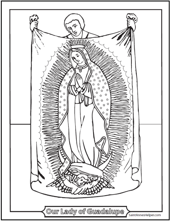590x762 Lady Of Guadalupe Coloring Page Juan Diego Tilma