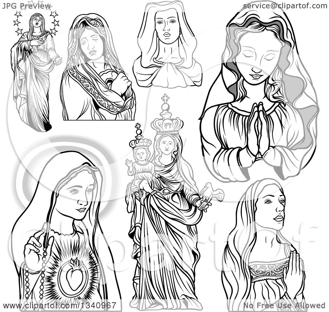 1080x1024 Clipart Of Grayscale Virgin Mary Designs