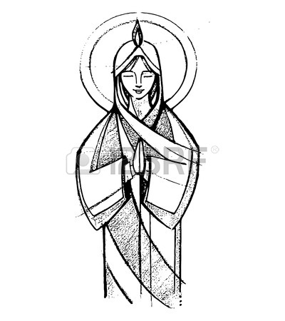 400x450 Hand Drawn Vector Illustration Or Drawing Of Virgin Mary