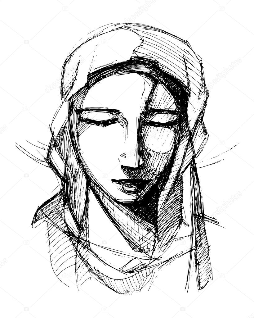 819x1024 Virgin Mary Praying, Sketch Drawing Stock Vector Bernardojbp