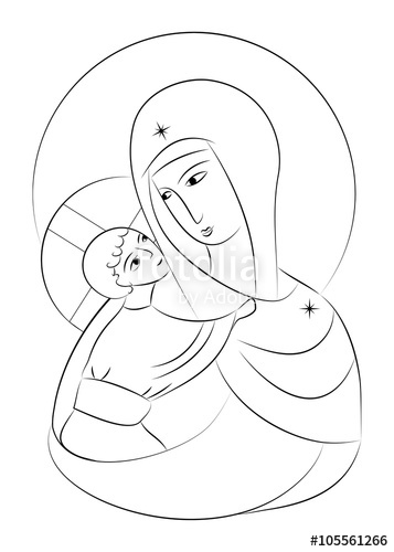 357x500 Blessed Virgin Mary Madonna With Child Icon Abstract Drawing