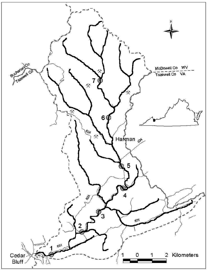 850x1111 Map Indian Creek Watershed, Tazewell County, Virginia. Each