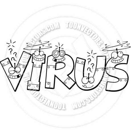 460x460 Cartoon Computer Virus Text (Black And White Line Art) By Cory