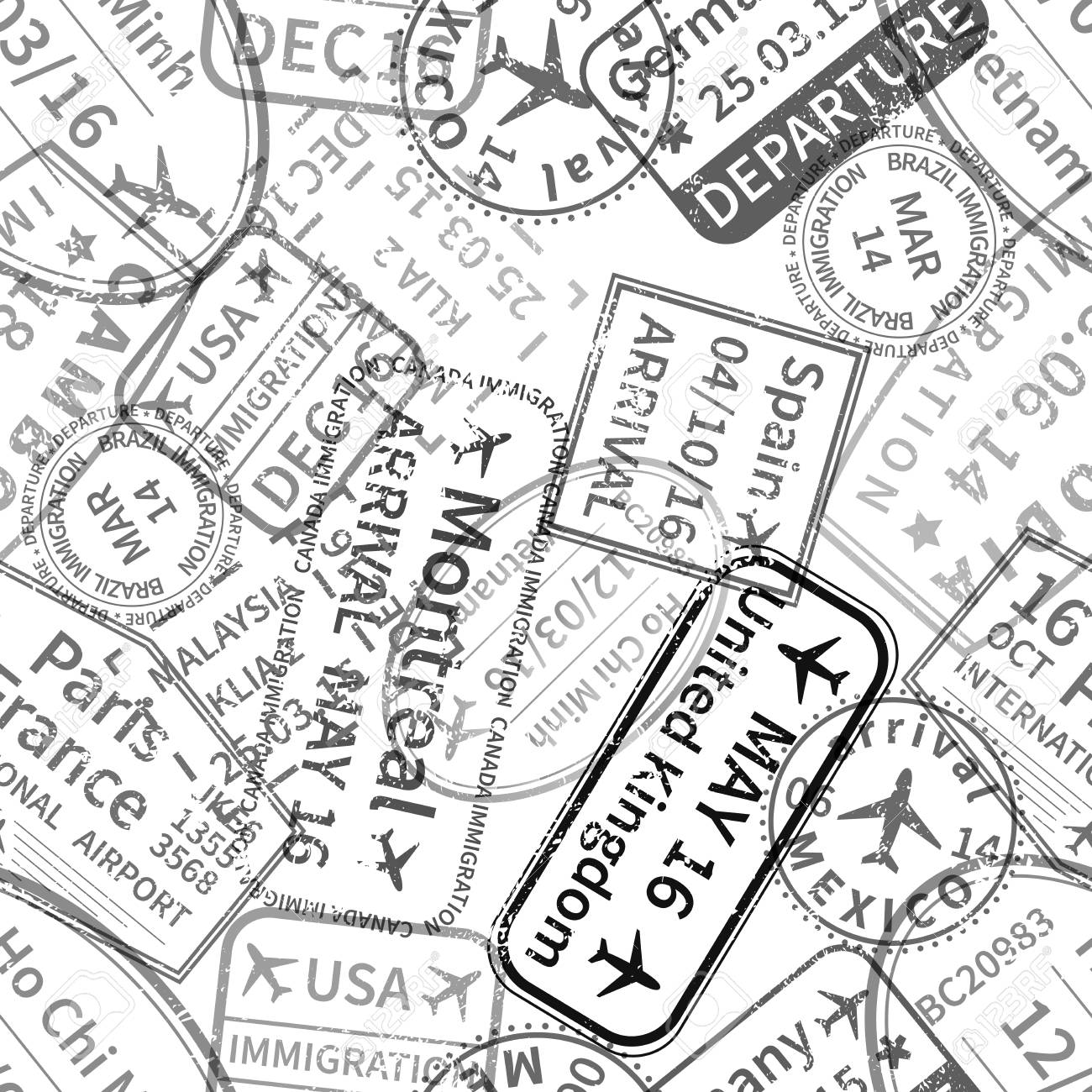 1300x1300 Many Black International Travel Visa Rubber Stamps Imprints