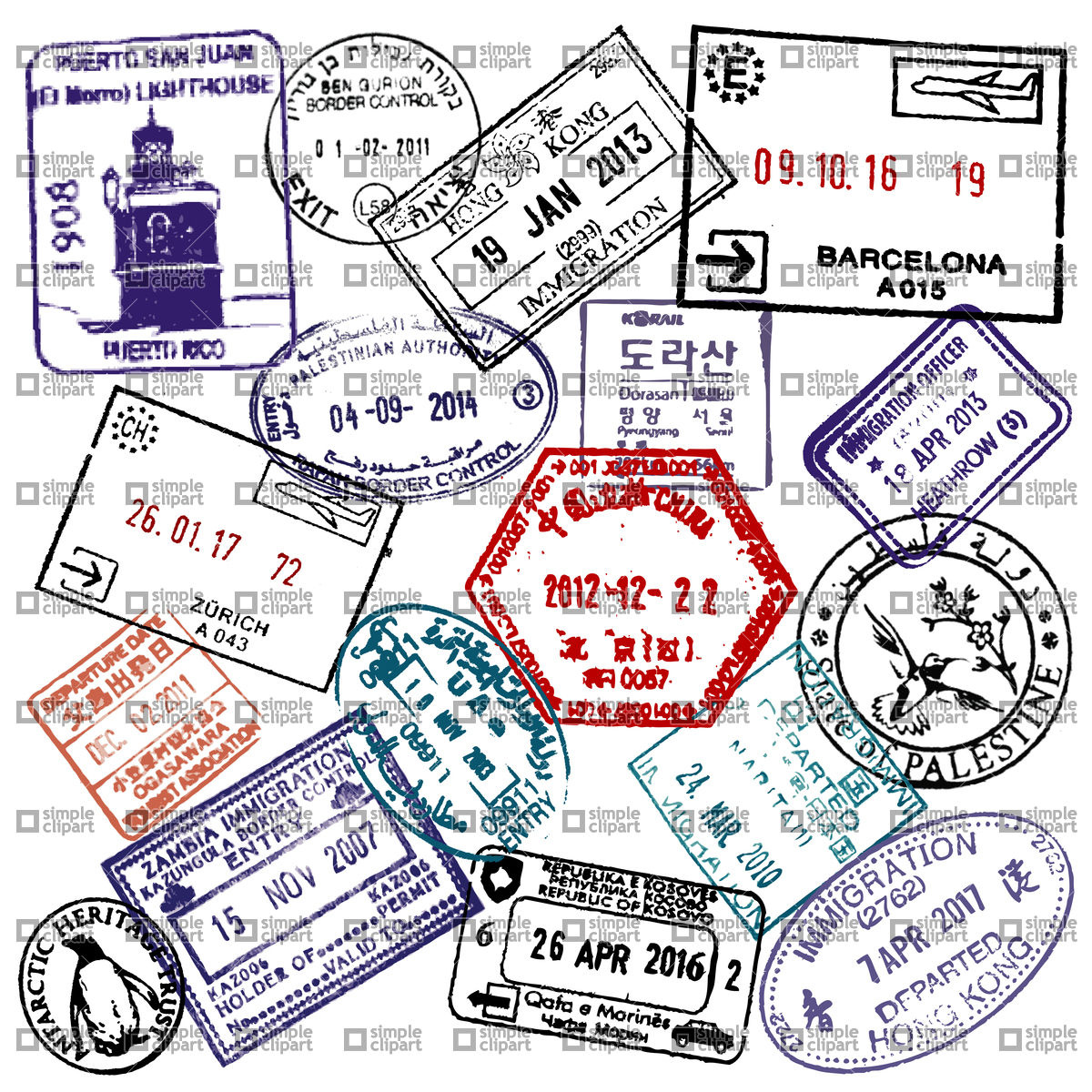 1200x1200 Travel And Visa Passport Stamps Background Vector Image