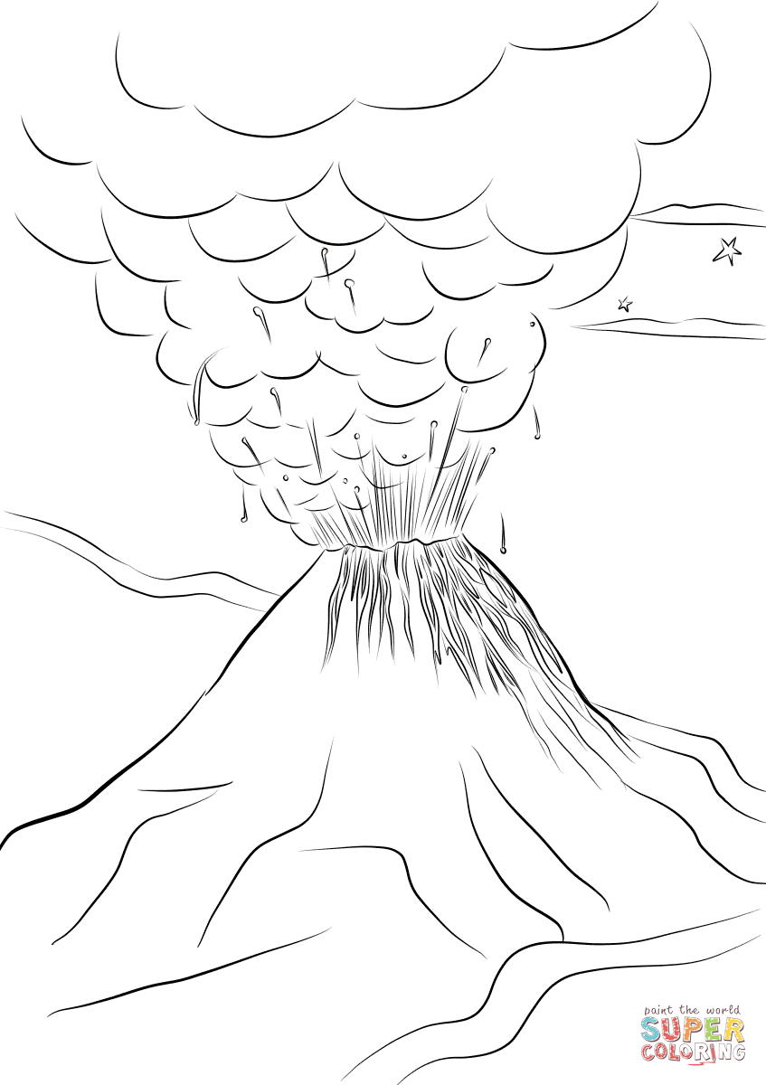 Realistic Volcano Coloring Page Coloring Pages