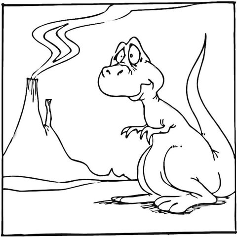 480x480 Sad Dinosaur And Volcano Coloring Page Free Printable Coloring Pages
