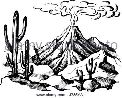 401x320 Vector Sketch Of Volcano. Eruption And Smoke Against