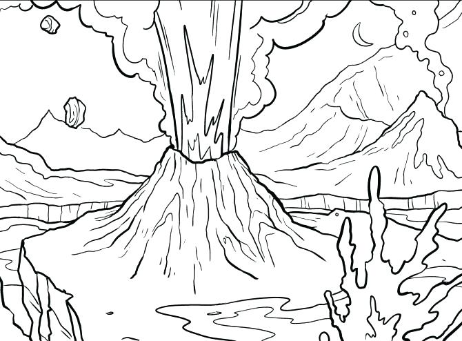 670x494 Volcano Coloring Pages