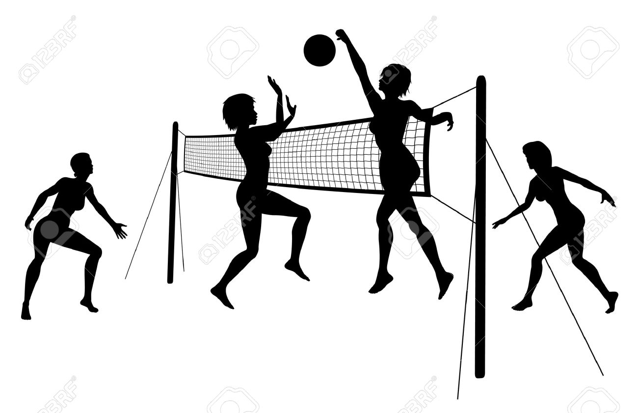 1300x841 Siluetas De Mujeres Jugando Voleibol De Playa. Voley