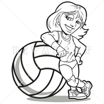 361x361 Sports Clipart Image Of Black White Volleyball Player Leaning