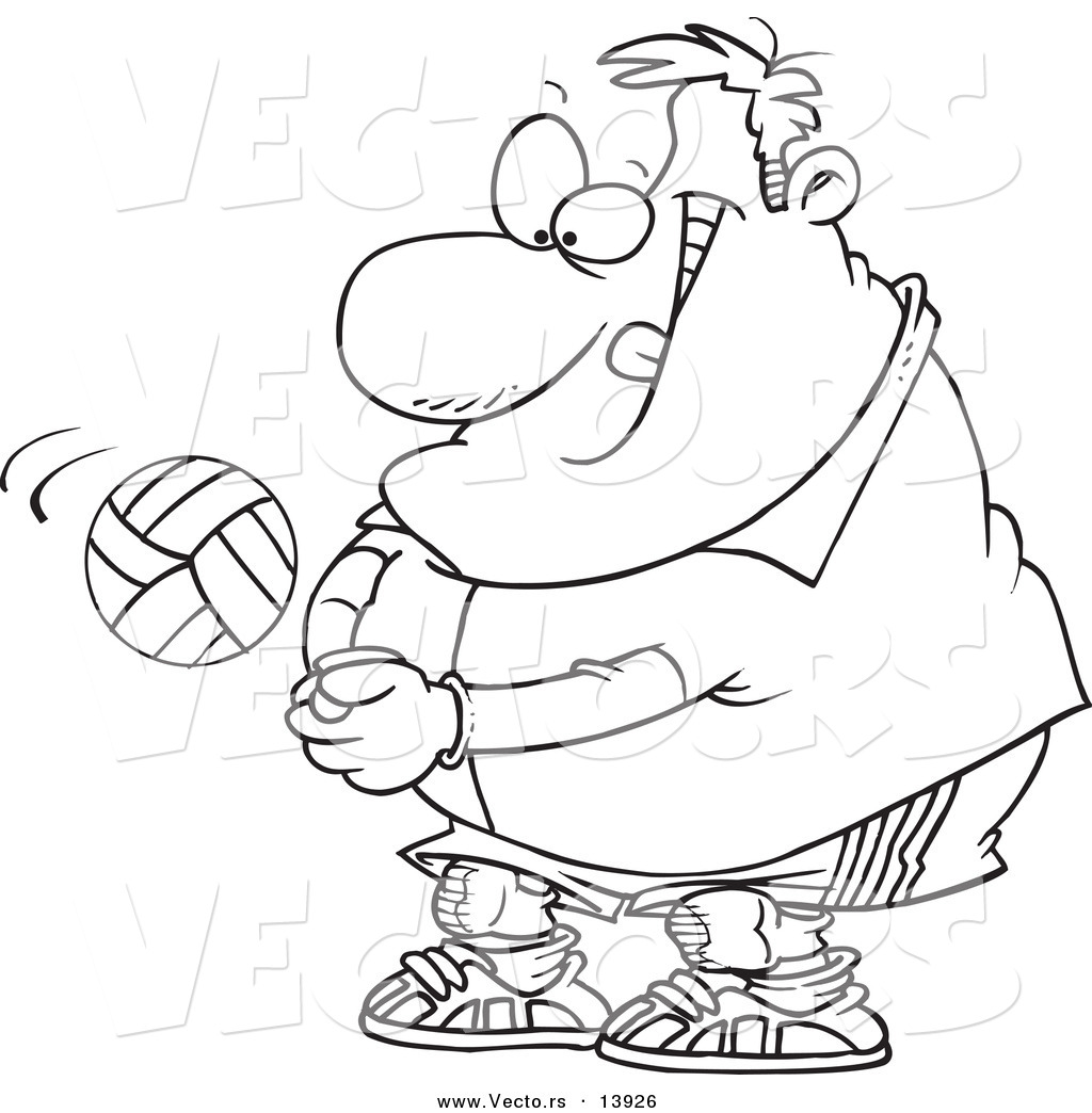 1024x1044 Vector Of A Cartoon Chubby Male Volleyball Player Hitting A Ball