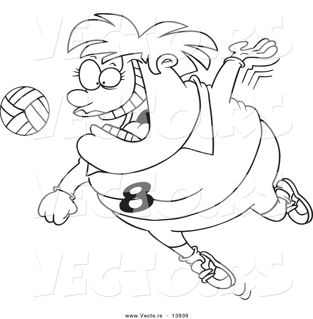 1024x1044 Vector Of A Cartoon Chubby Female Volleyball Player Jumping To Hit