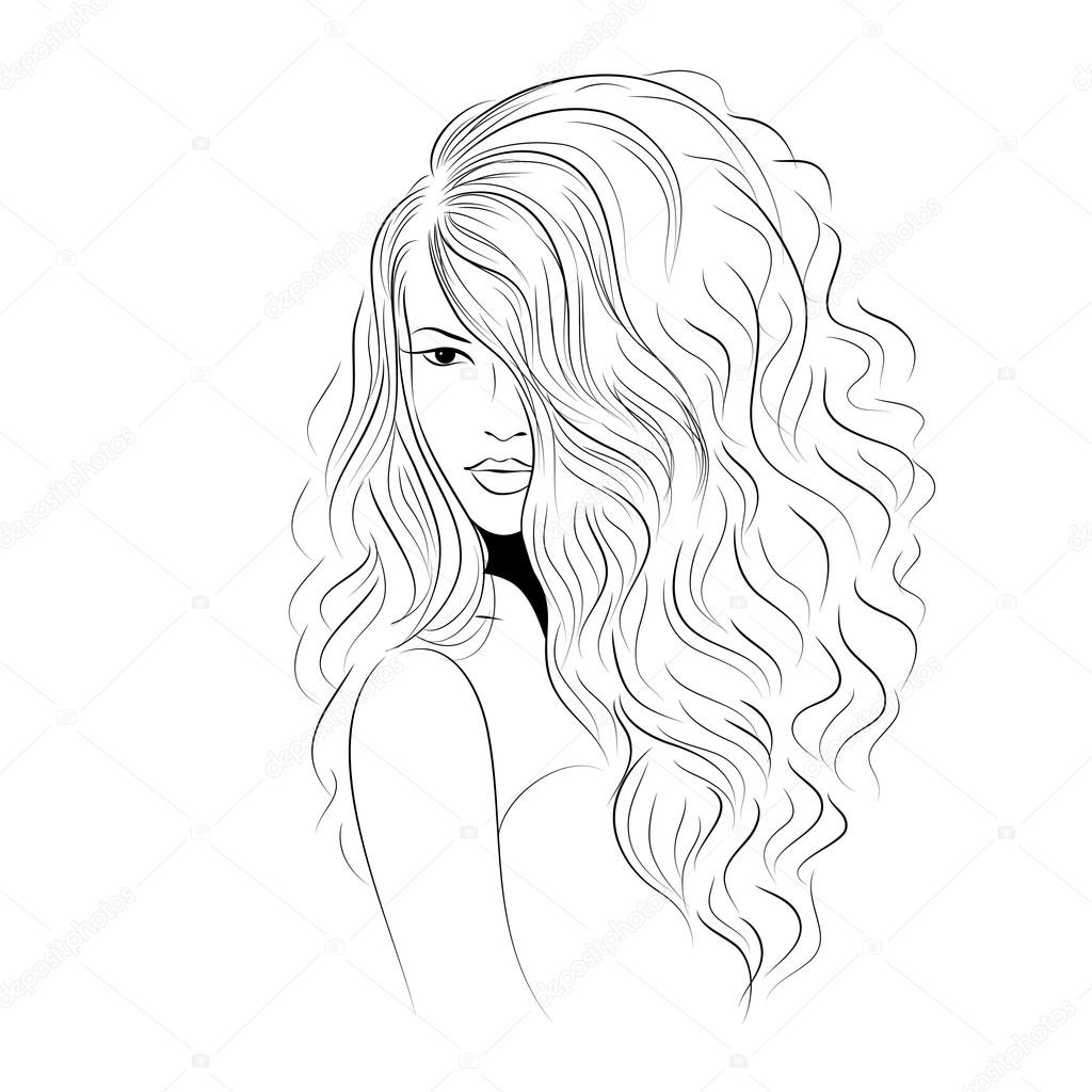 1024x1024 Model With Volume Curled Hair Stock Vector Aliona3333