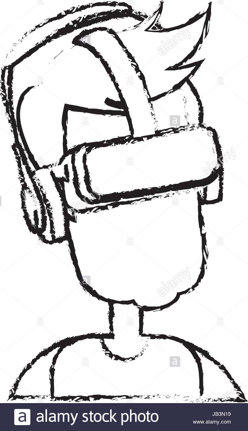 801x1390 Sketch Man Wear Vr Goggles Image Stock Vector Art Amp Illustration