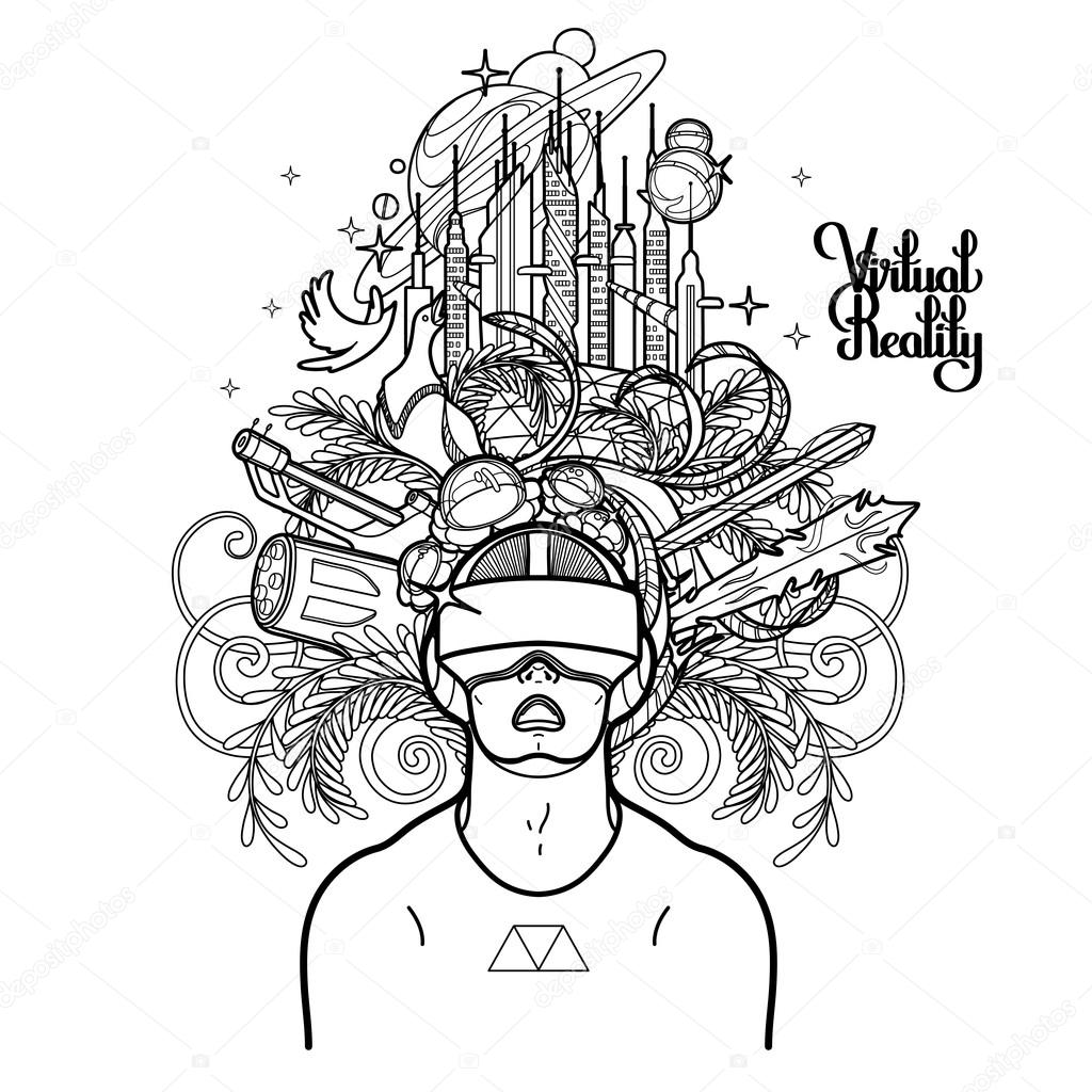 1024x1024 Graphic Man Wearing Virtual Reality Headset Stock Vector