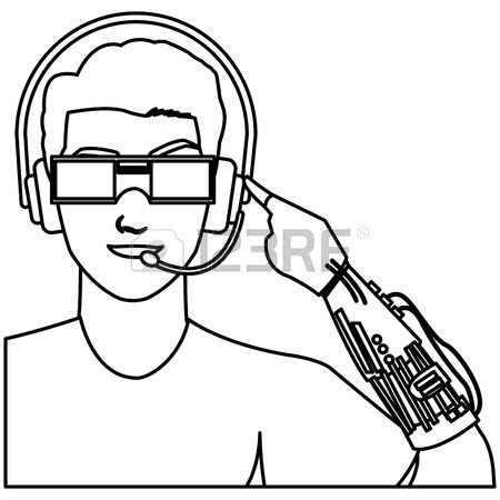 450x450 Guy Character Wearing Vr Headset Standing Vector Illustration