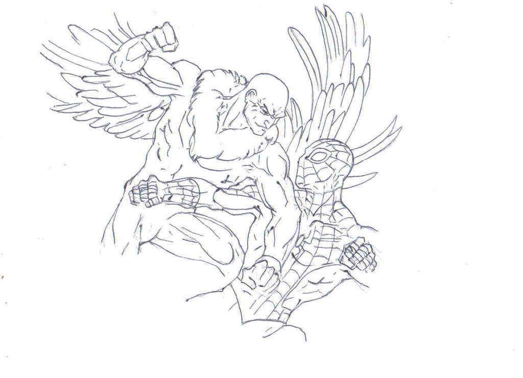 1024x740 Vulture Vs Spiderman Drawing By Electronicdave