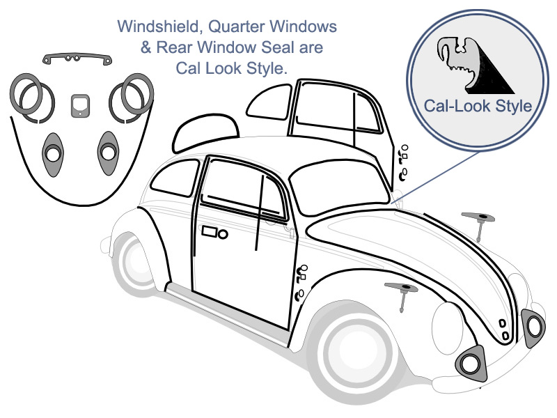 800x600 Vw Complete Car Rubber Kit, Cal Look, Super Beetle Sedan 1974 1976