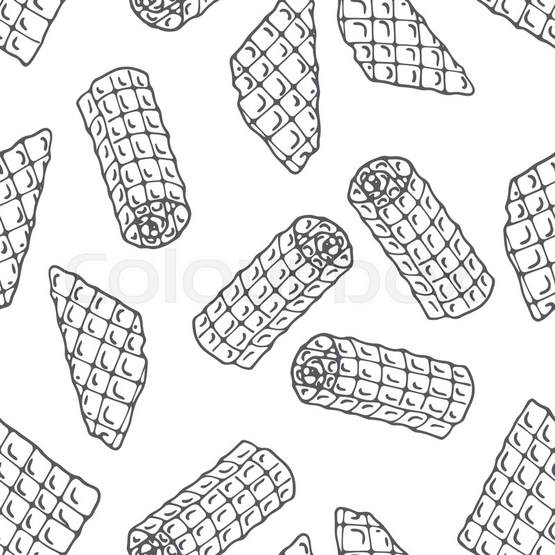 800x800 Hand Drawn Outline Seamless Pattern With Waffles. Black And White