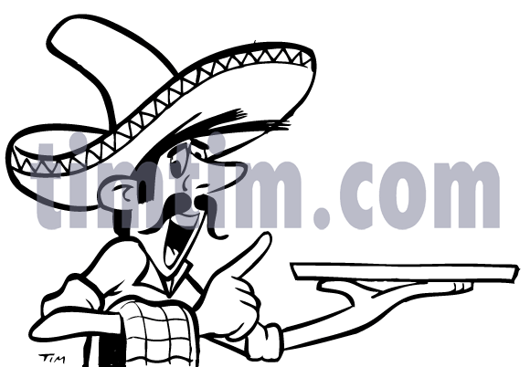 580x402 Free Drawing Of A Mexican Waiter Bw From The Category Cooking