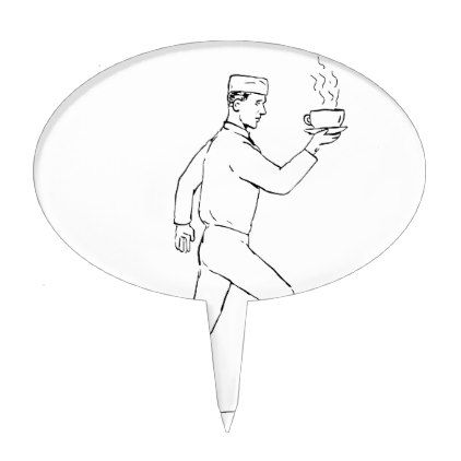 422x422 Retro Waiter Running Serving Coffee Drawing Cake Topper