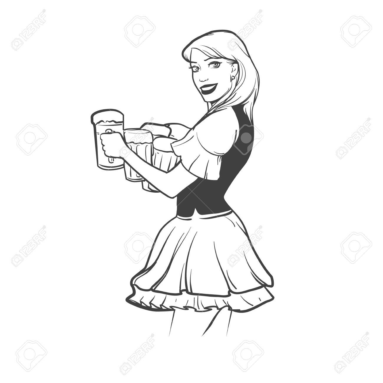 1300x1300 Simple Vector Illustration, Cartoon Pretty Girl With Beer, Sexy