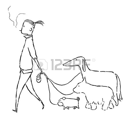 450x450 Image Drawing Cartoon Style Of Man Walk With Dogs Stock Photo