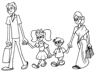 400x306 Family Walk Ink Drawing Artist Sundar Gallery