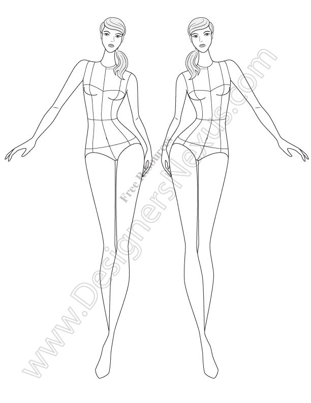 612x792 V77 Front View Walking Fashion Figure Template