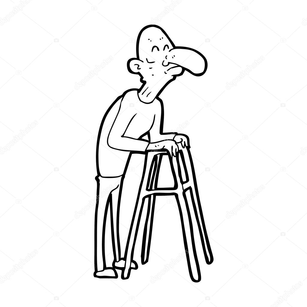 1024x1024 Cartoon Old Man With Walking Frame Stock Vector