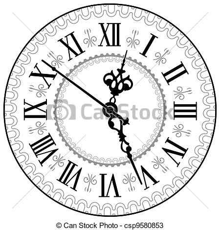 450x470 Antique Fireplace Clock Drawing