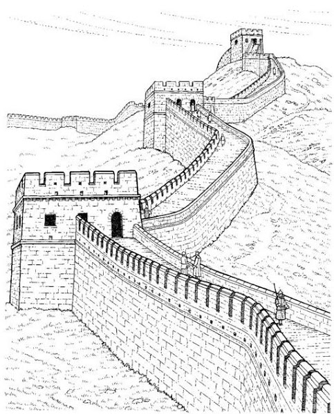 483x600 Great Wall Of China Drawing Side View Coloringdownload Great Wall