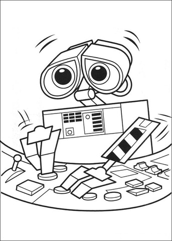 343x480 Wall E Is Learning About Computers Coloring Page Free Printable