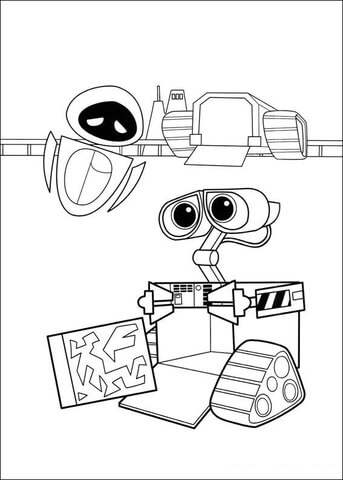 343x480 Wall E Shows To Eva His Work Coloring Page Free Printable